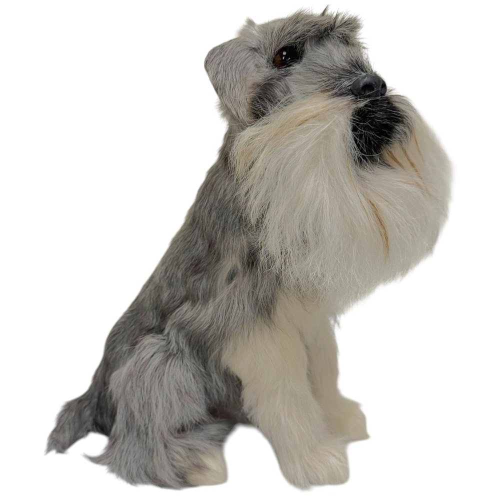 Vintage Realistic Schnauzer Dog Fur Statue Figurine Dog Puppy Cute Soft‎ 11"